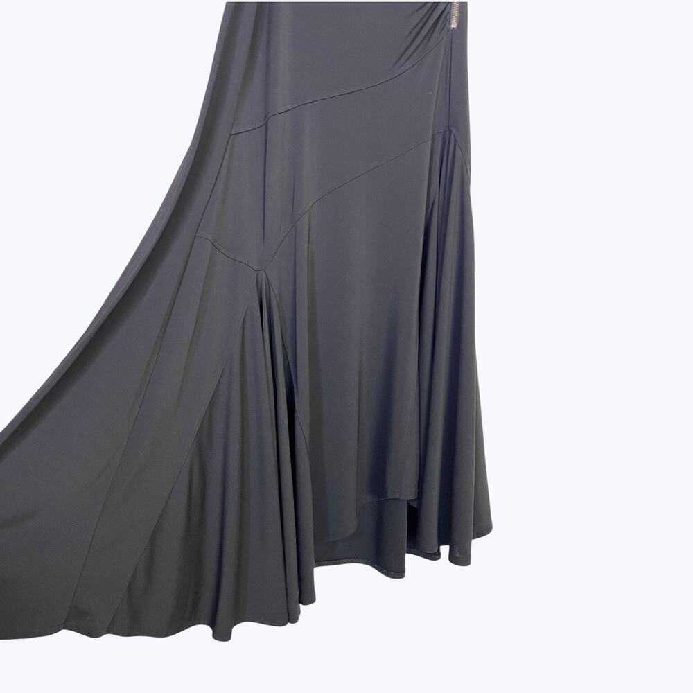 Flare Maxi Skirt Flamenco Asymmetrical Flowy Side Zipper Boston Proper Black Sm.